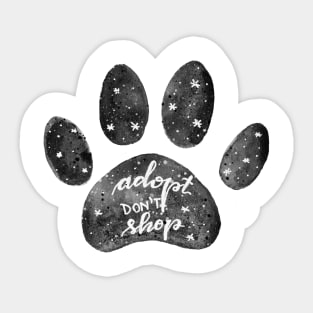 Adopt don't shop watercolor galaxy paw - black and white Sticker